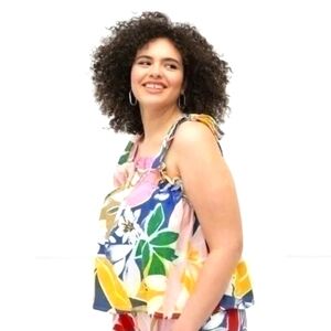 Linen Blend Colorful 'Paradiso' Print Womens SIZE 20 Eloquii